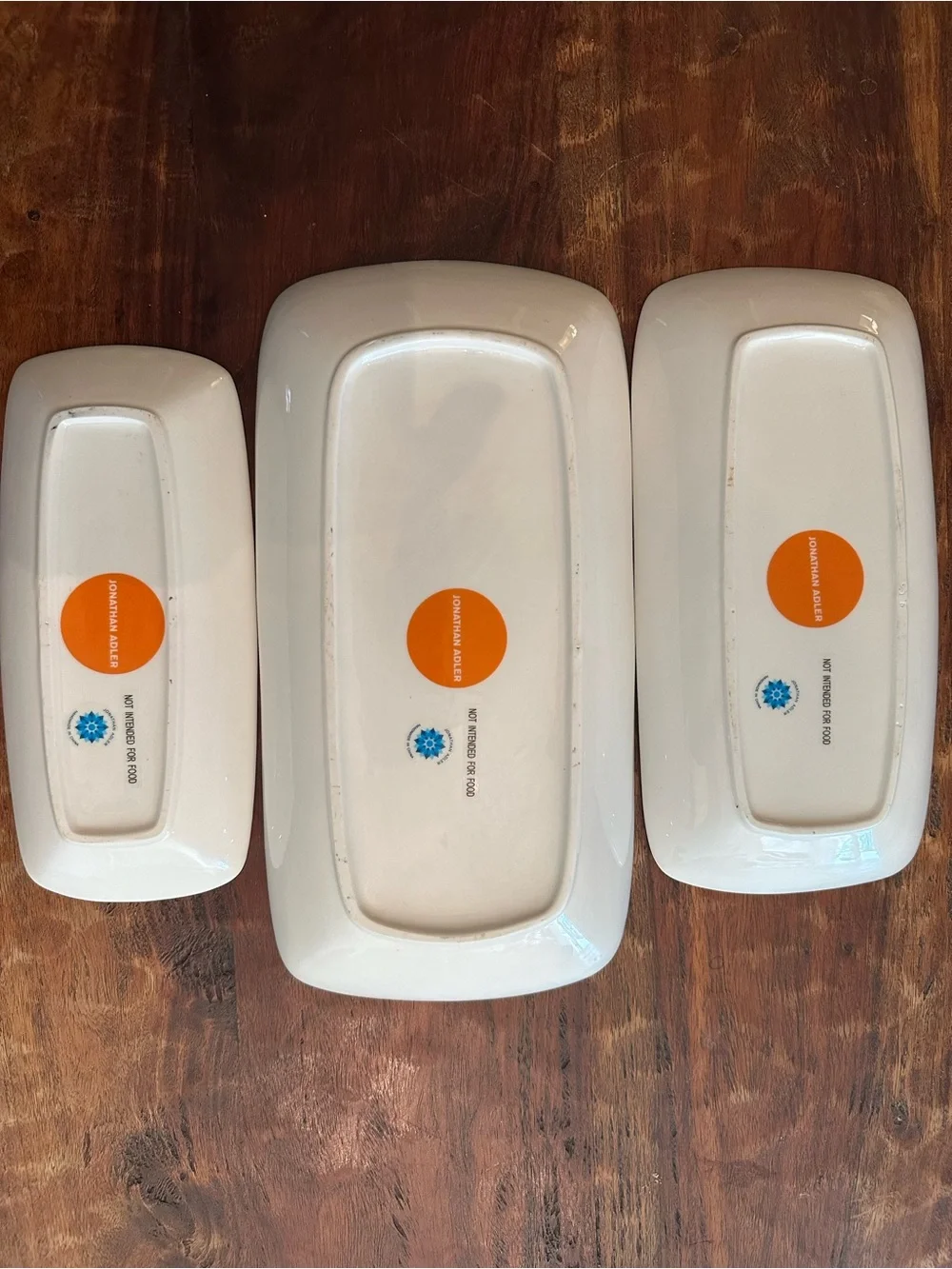 Jonathan Adler Orange and White Patterned Ceramic Trays - Set of 3
